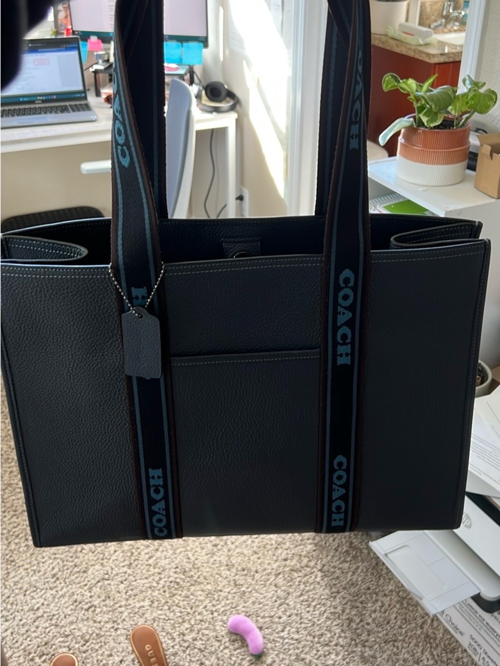 Coach Smith Black Leather Tote with Branded Straps
